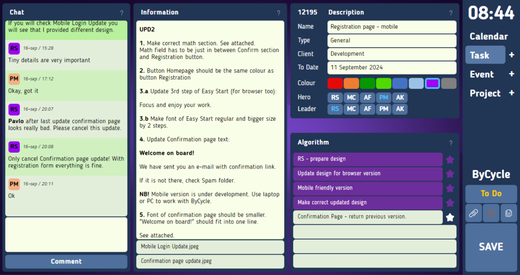 Task file is a form to plan our work and communicate with teammates.